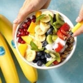 Vegan rainbow bowl with Chiquita banana and fresh fruits